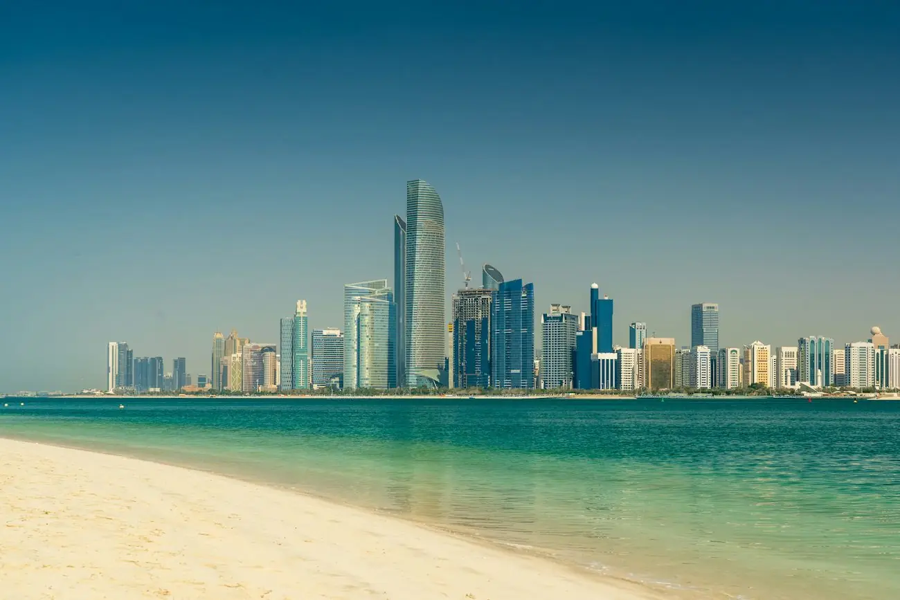 Abu Dhabi skyline from the beach