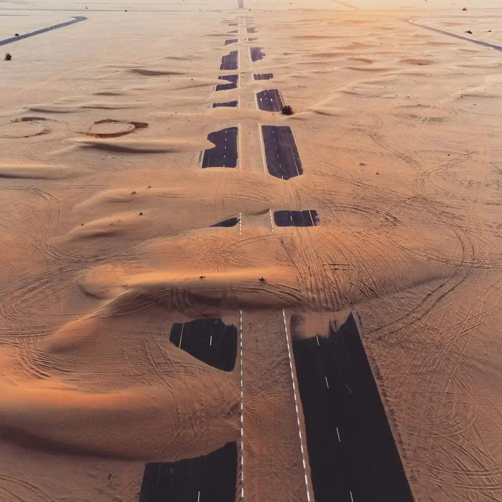 A road through the desert between emirates